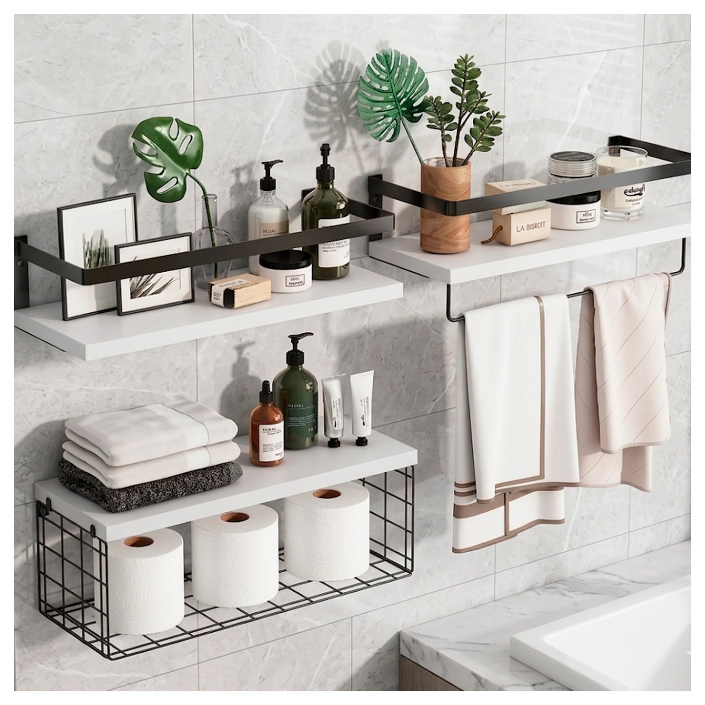 Repisas Decorativas para Cocina, Baño u Oficina 3 Piezas Multifunción