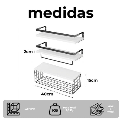 Repisas Decorativas para Cocina, Baño u Oficina 3 Piezas Multifunción