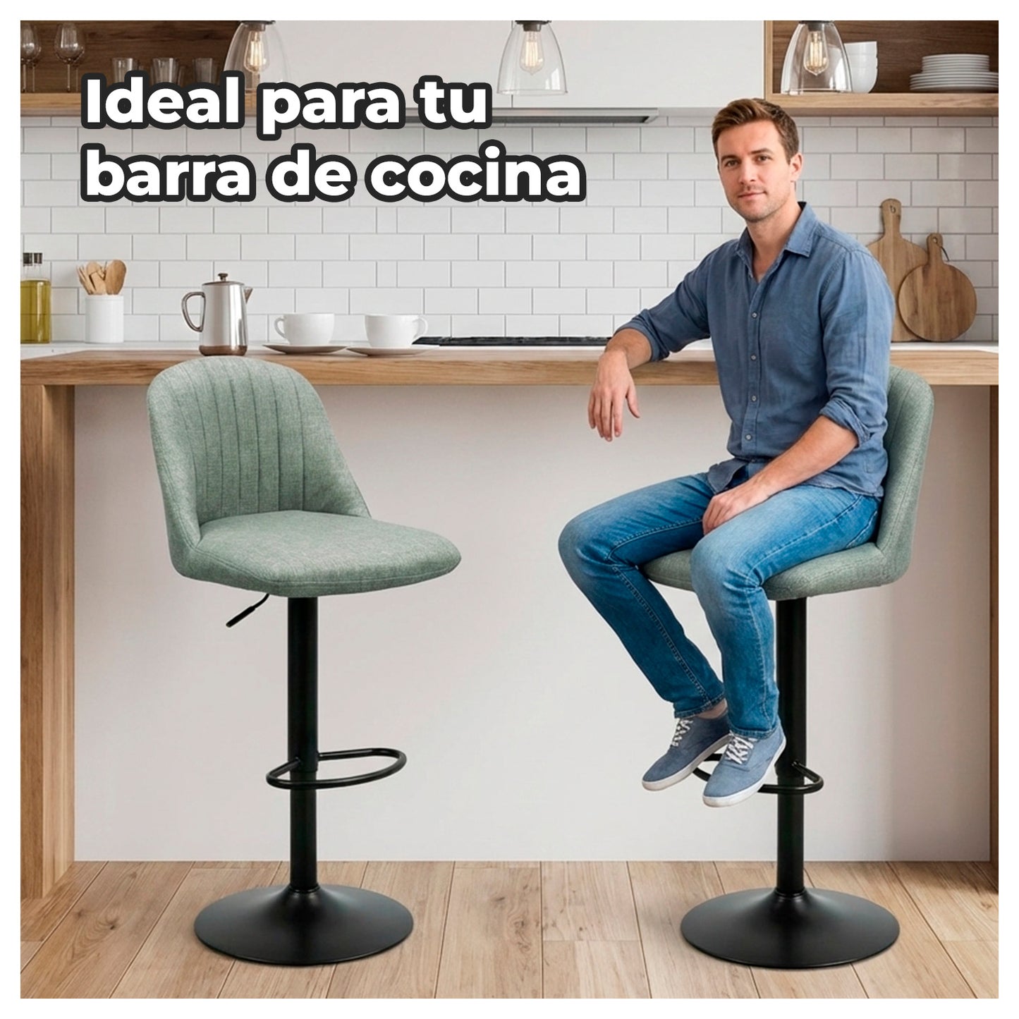 Silla de Bar Moderna Regulable Asiento Tapizado y Base Metálica