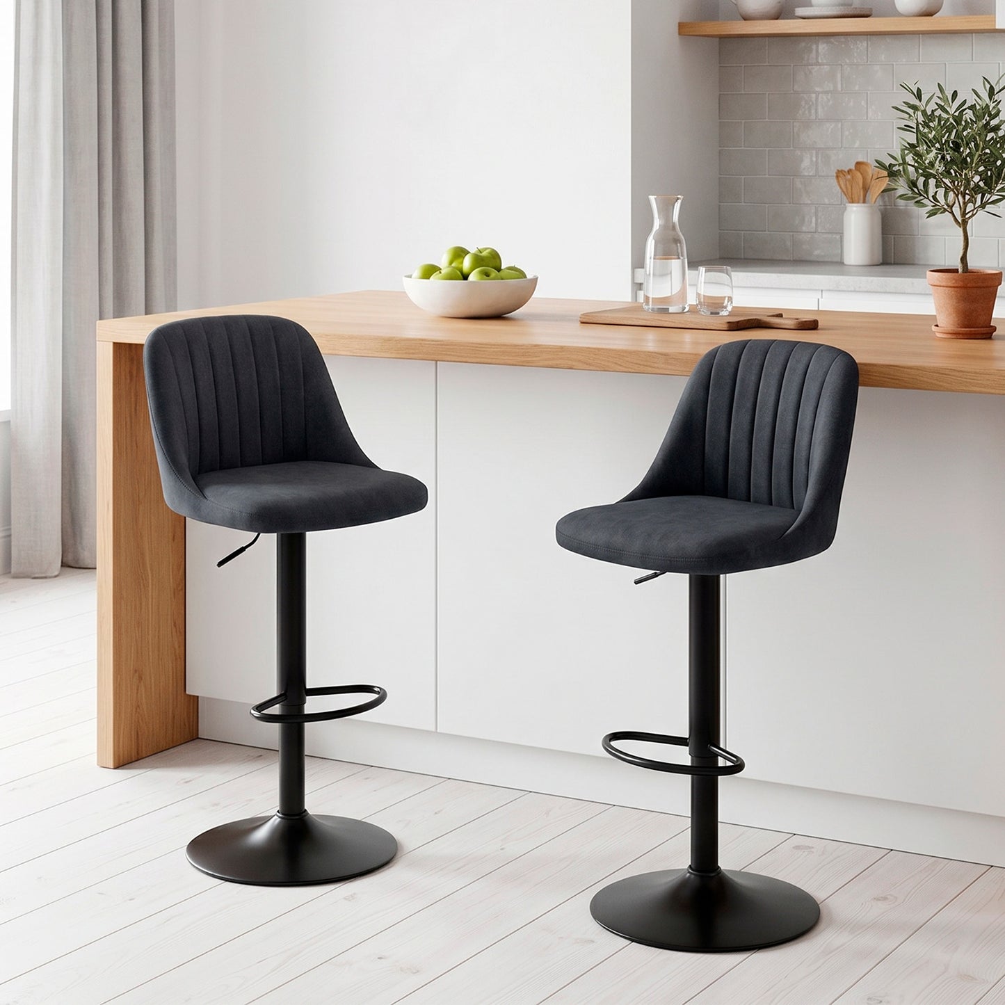 Pack 2 Silla de Bar Moderna Regulable Asiento Tapizado y Base Metálica