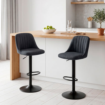 Pack 2 Silla de Bar Moderna Regulable Asiento Tapizado y Base Metálica