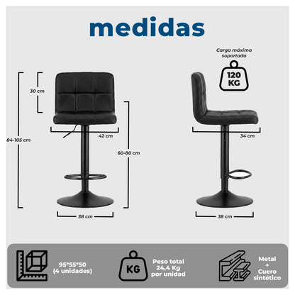 Pack 4 Silla de Bar con Base Mate y Altura Regulable Diseño Moderno