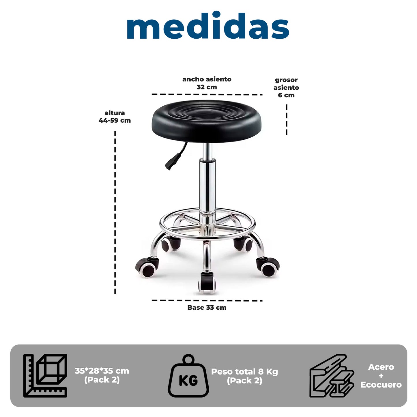 Taburete Profesional Regulable con Ruedas