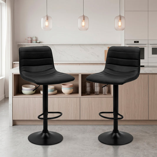 Pack 2 Silla Piso Bar Ajustable Negra Ergonómica Giratoria Cocina Isla 150kg