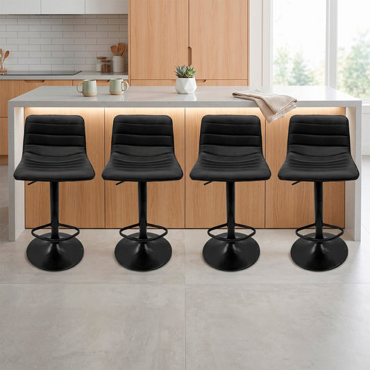 Pack 4 Silla Piso Bar Ajustable Negra Ergonómica Giratoria Cocina Isla 150kg