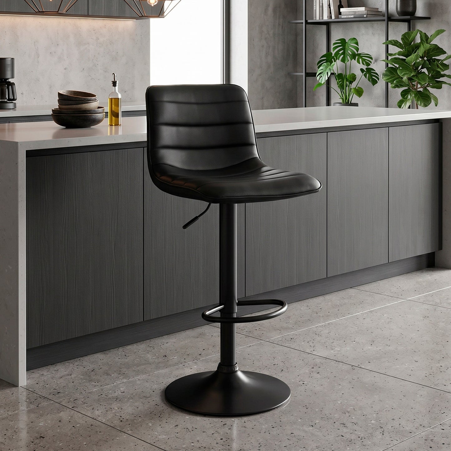 Silla Piso Bar Ajustable Negra Ergonómica Giratoria Cocina Isla 150kg