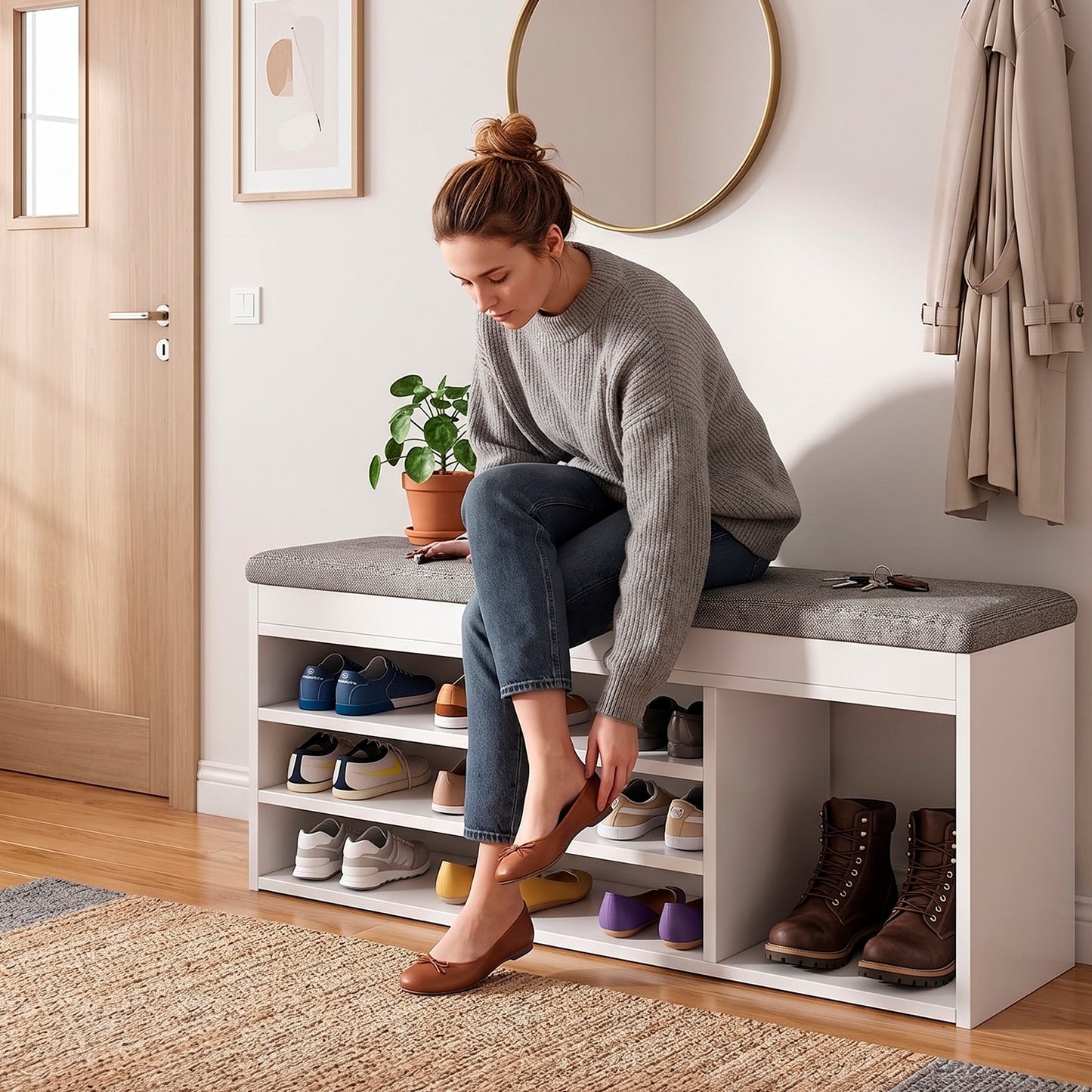 Zapatero Mueble Organizador con Asiento Banca y Cajón 90cm