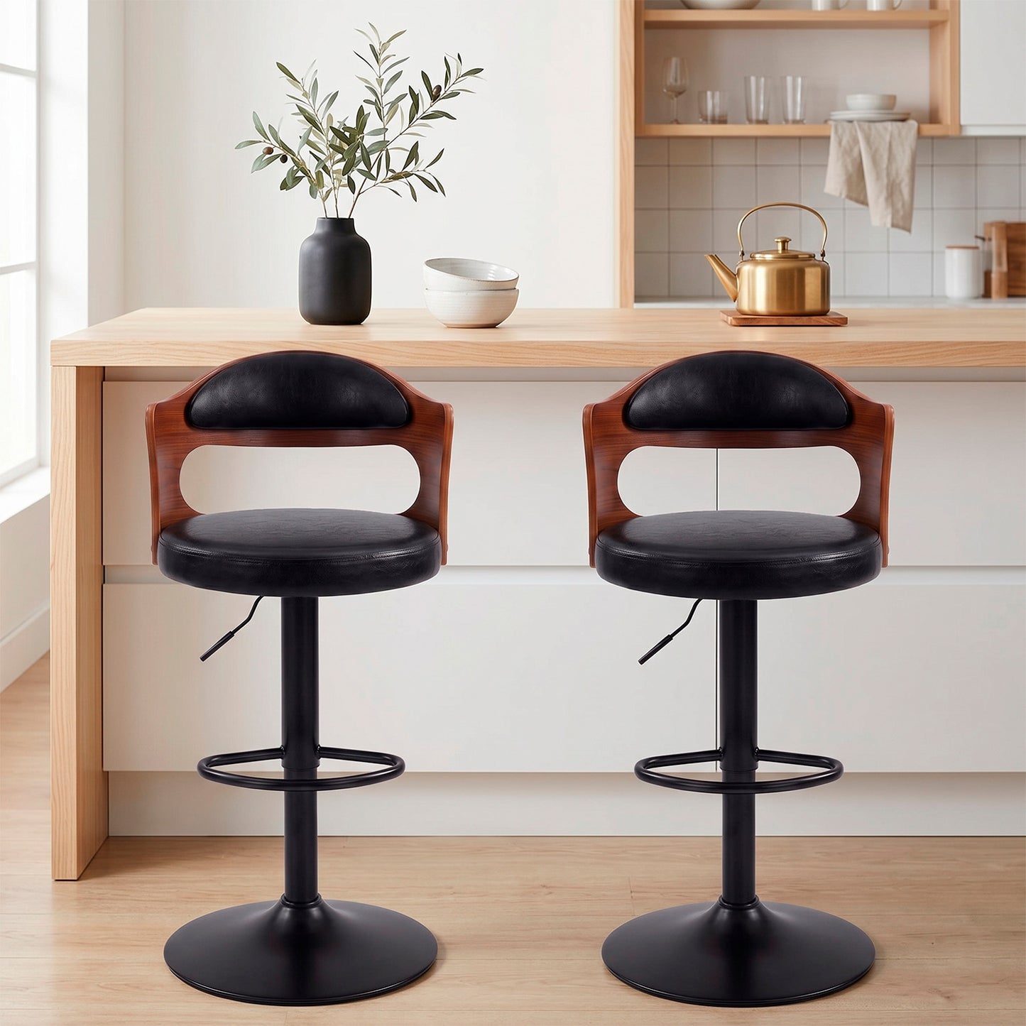 Pack 2 Silla Bar Taburete Piso Cocina Giratorio Ajustable Madera Moderno