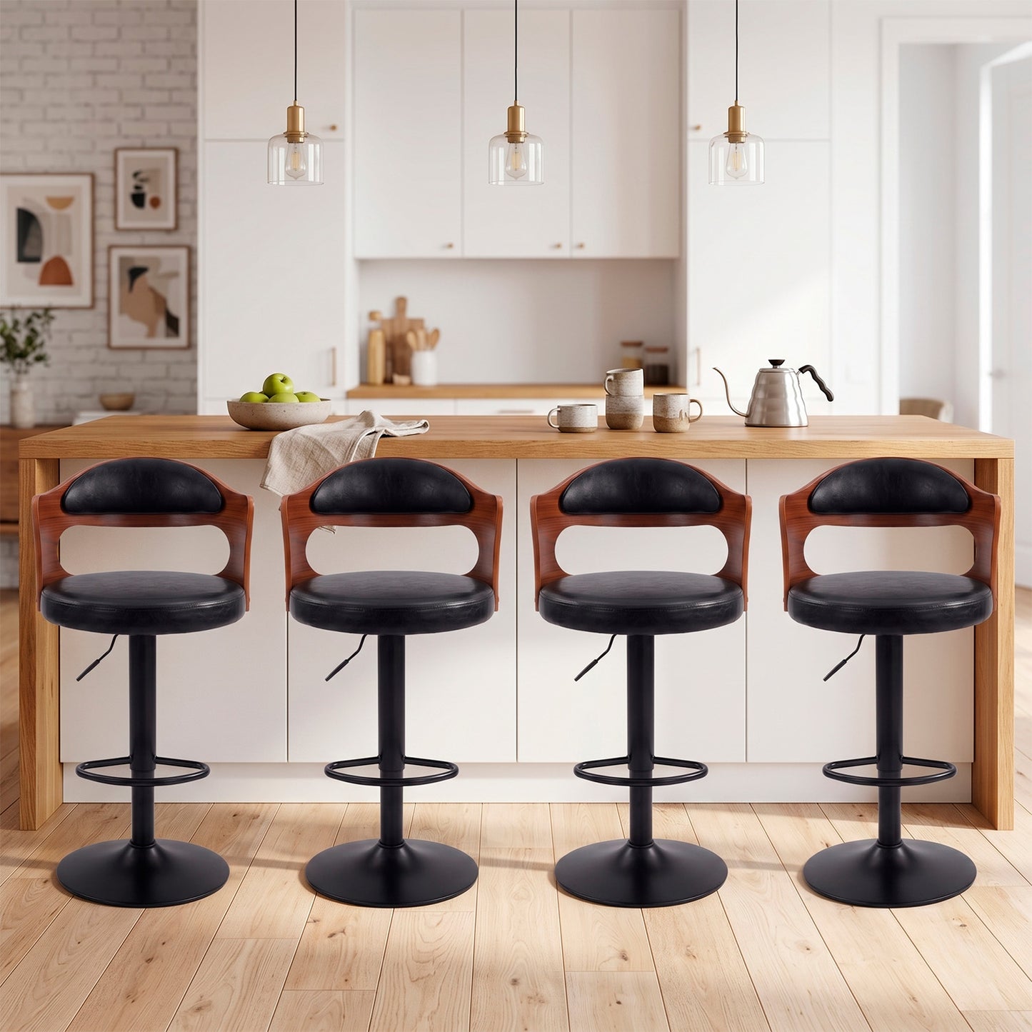 Pack 4 Silla Bar Taburete Piso Cocina Giratorio Ajustable Madera Moderno