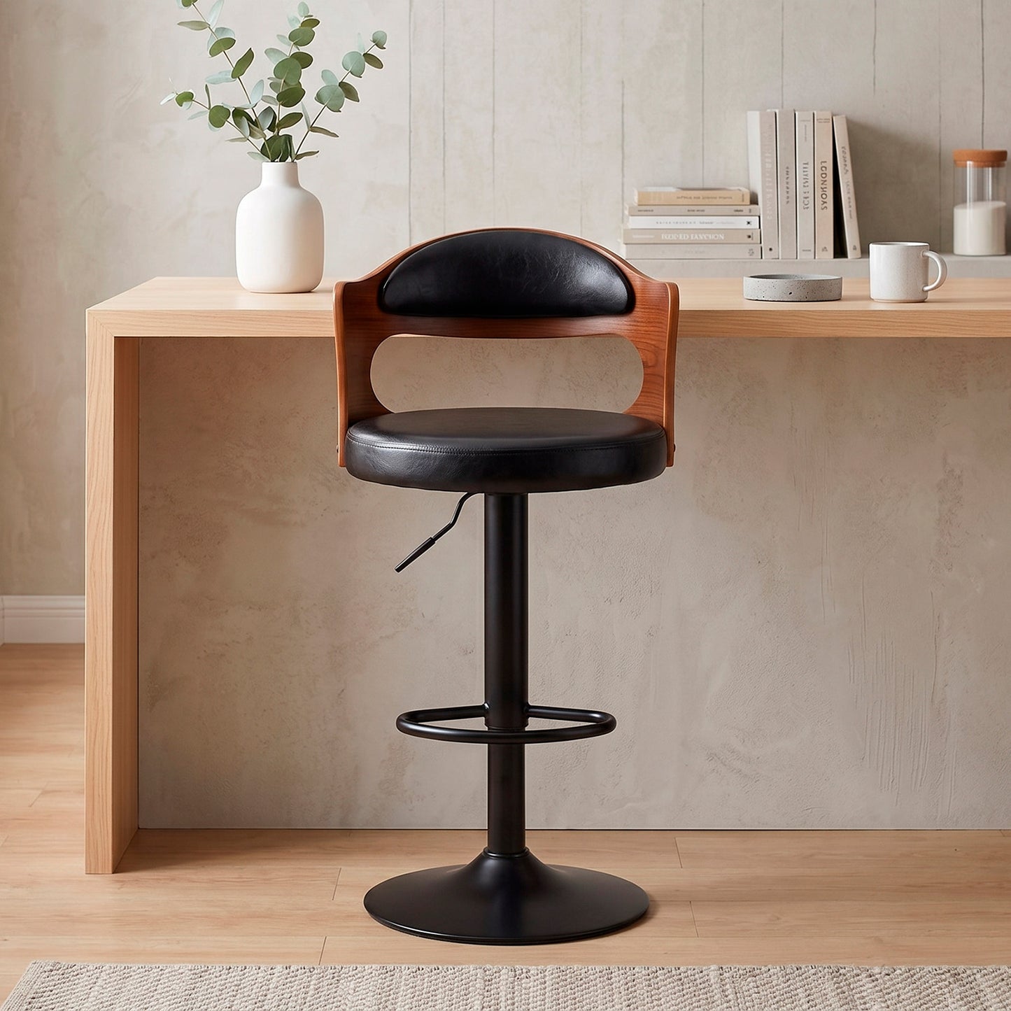 Silla Bar Taburete Piso Cocina Giratorio Ajustable Madera Moderno