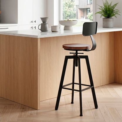 Taburete Silla Bar Cocina Piso Alto Madera Metal Estilo Industrial