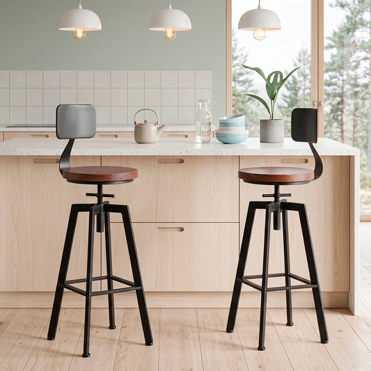 pack 2 Taburete Silla Bar Cocina Piso Alto Madera Metal Estilo Industrial