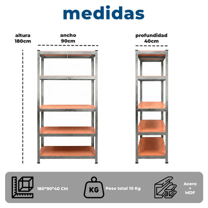 Estante Metálica 5 Niveles Organizador Bodega Cocina 180x90x40 Cm