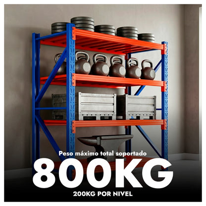 Estantería Rack Metálica Industrial 4 Niveles 200x200x40 cm