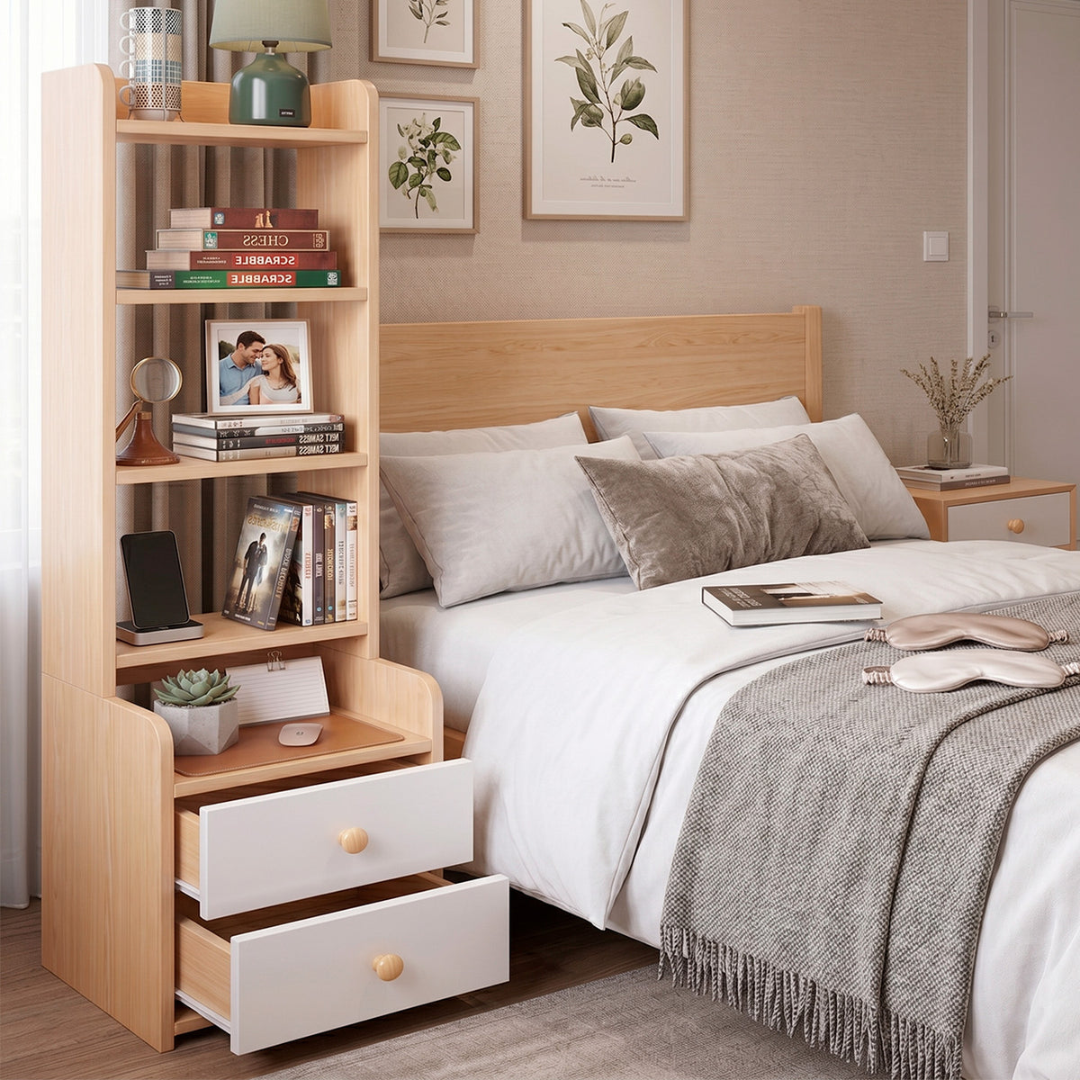 Velador Mueble Organizador Con Repisas Cajones Madera Dormitorio