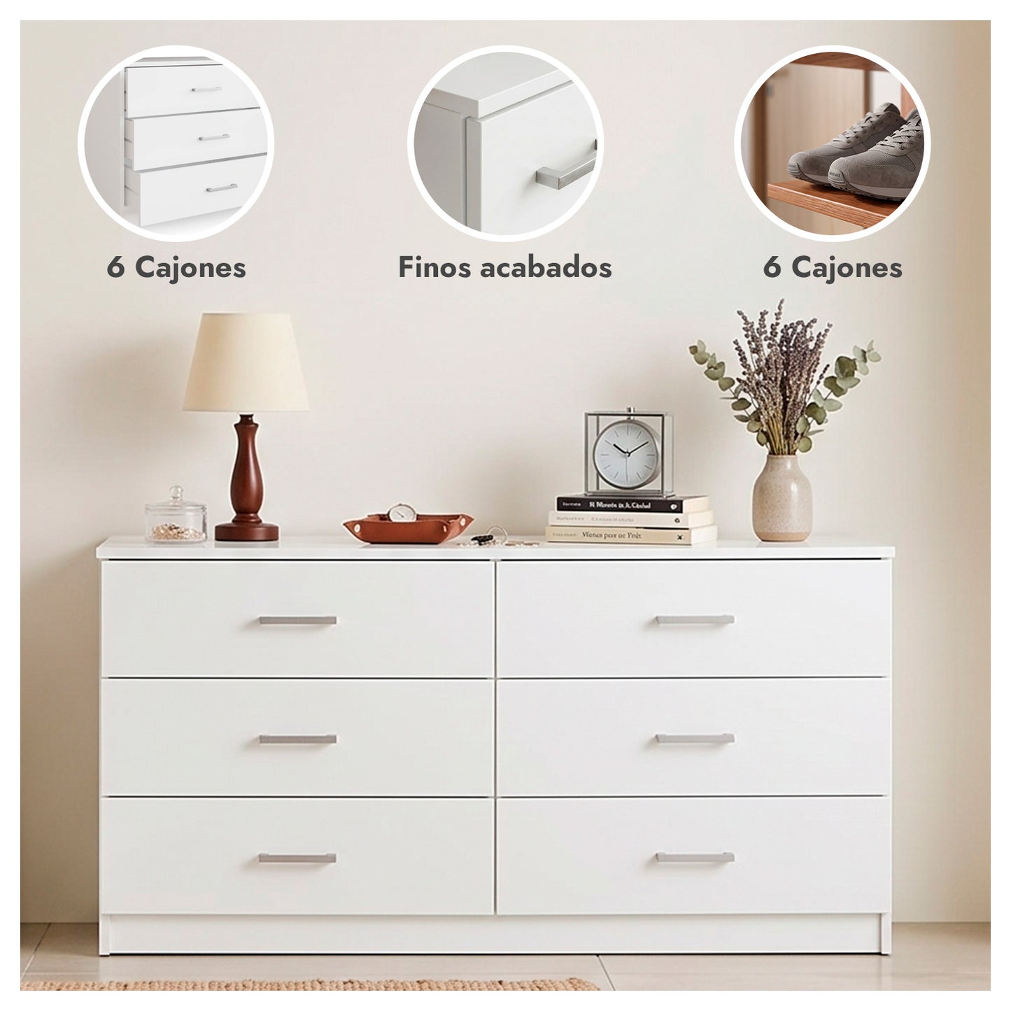 Cómoda 6 Cajones Cajonera mueble organizador dormitorio
