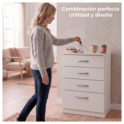 Cómoda Blanca 4 Cajones Mueble Organizador Dormitorio