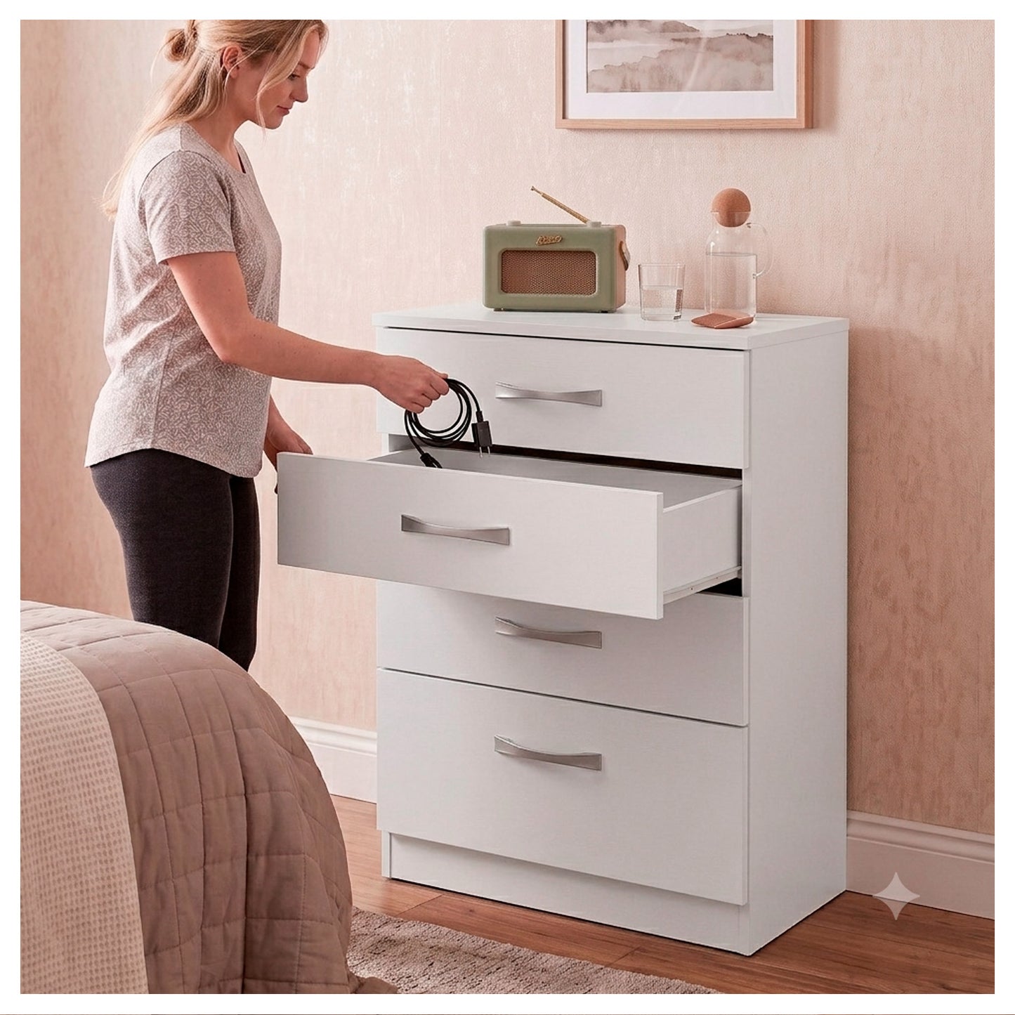 Cómoda Blanca 4 Cajones Mueble Organizador Dormitorio