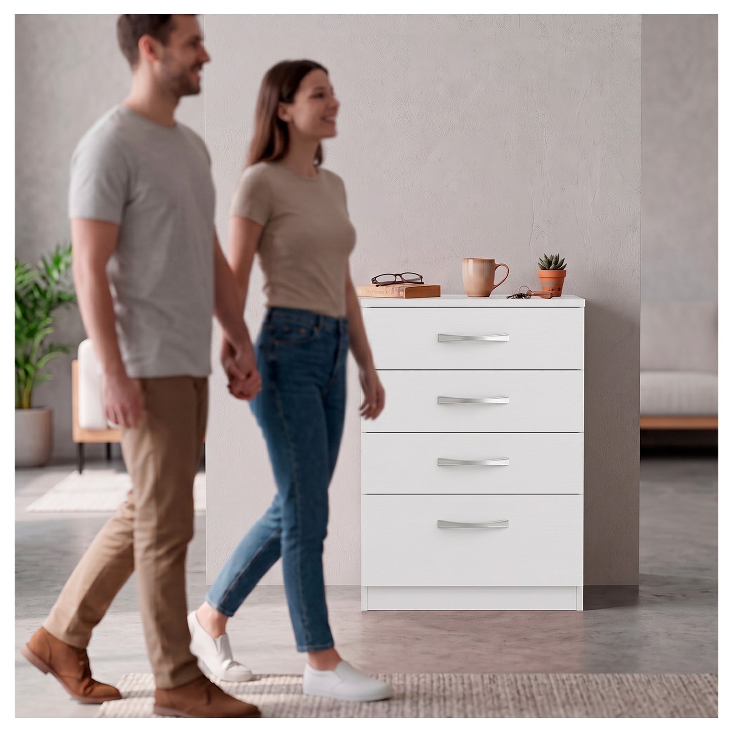 Cómoda Blanca 4 Cajones Mueble Organizador Dormitorio