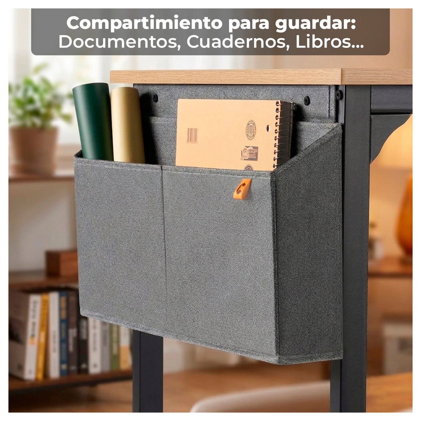 Escritorio Oficina 100cm Estructura Metálica con Bolsa Lateral