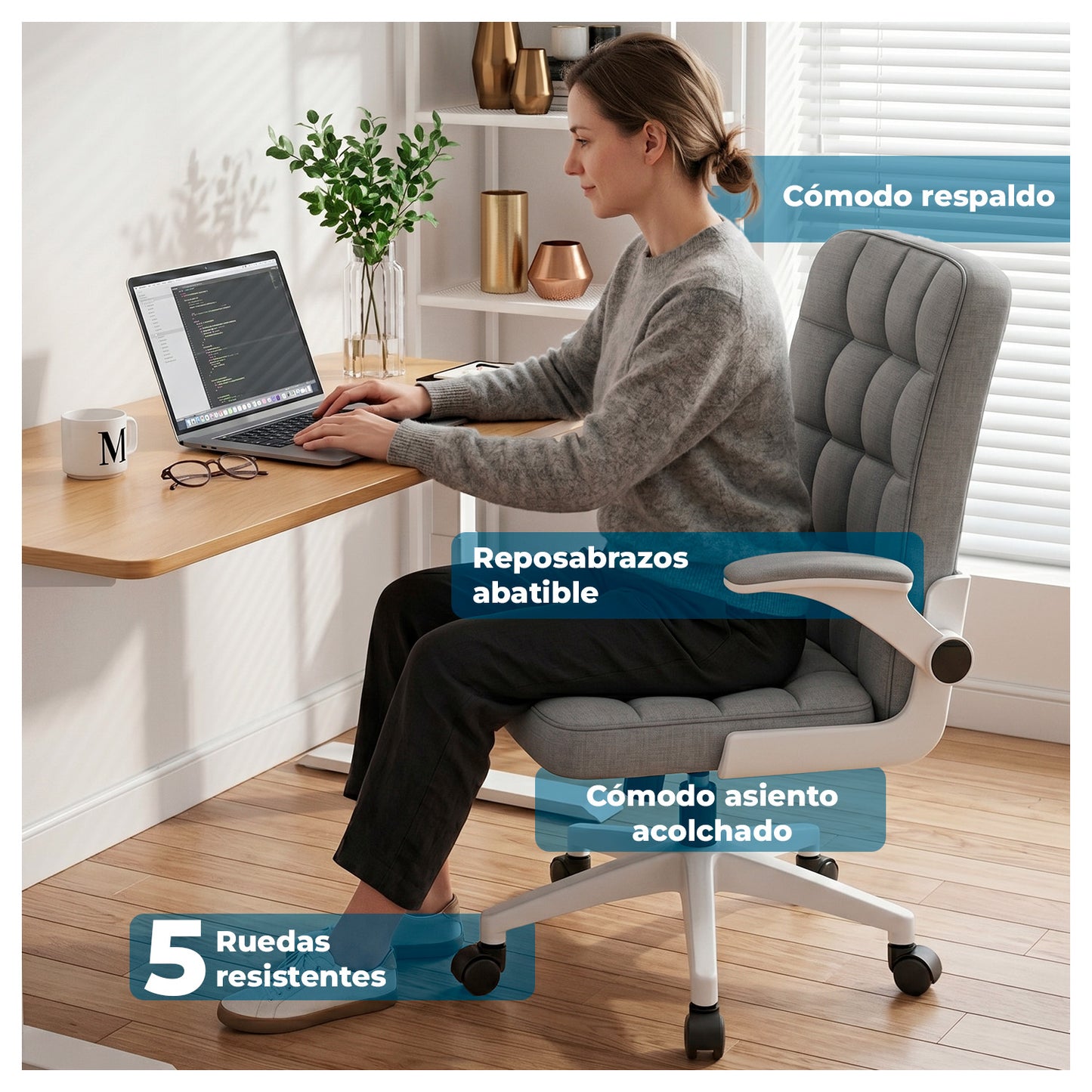 Silla Ejecutiva Oficina Ergonómica  Apoyabrazos Ajustables de Tela