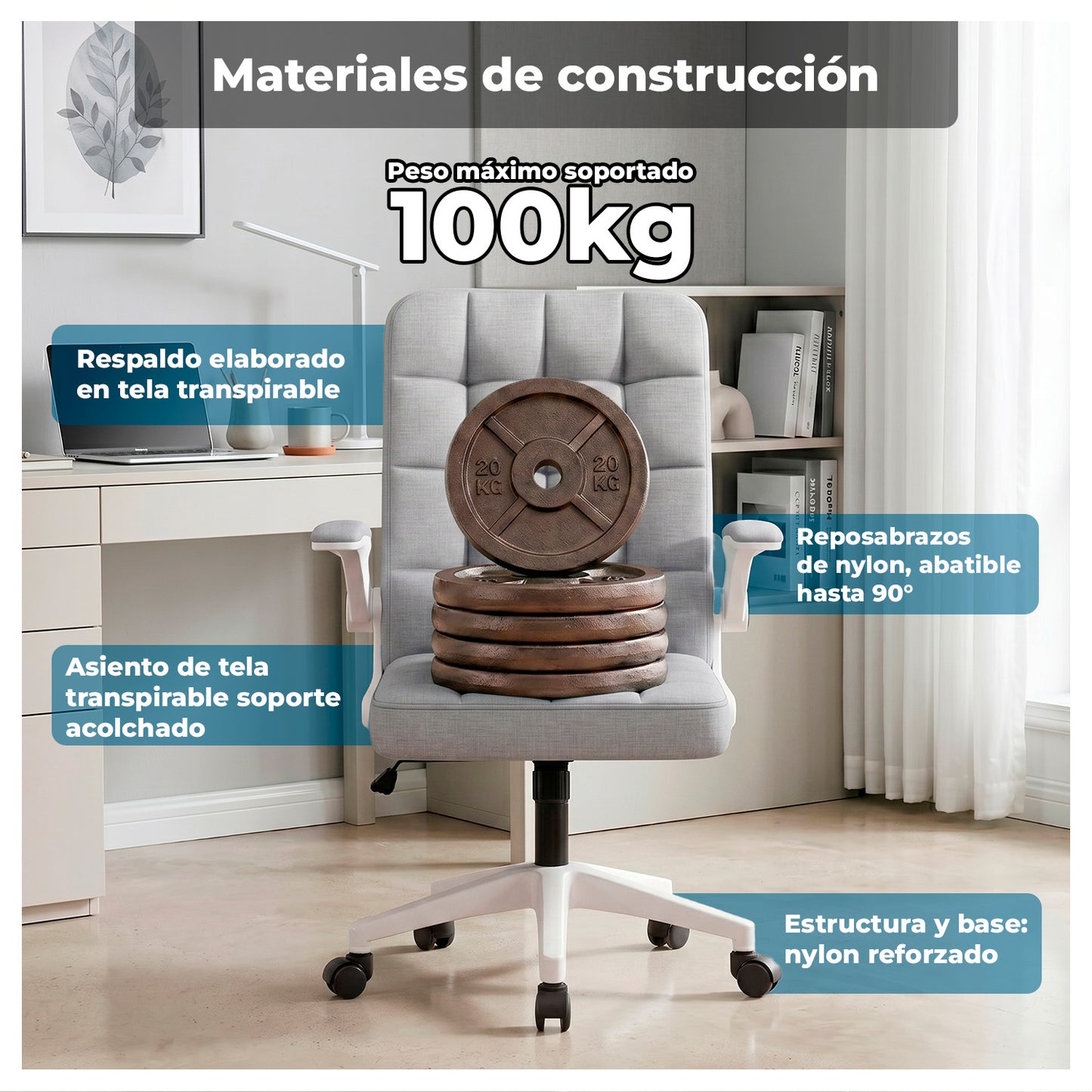 Silla Ejecutiva Oficina Ergonómica  Apoyabrazos Ajustables de Tela