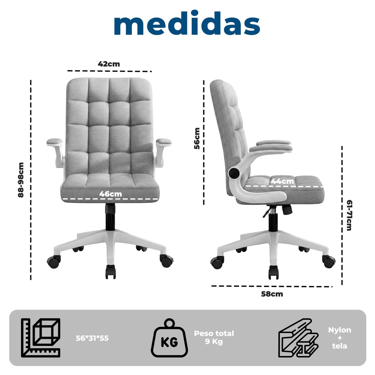 Silla Ejecutiva Oficina Ergonómica  Apoyabrazos Ajustables de Tela