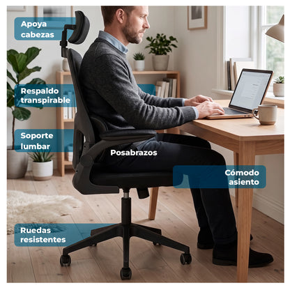 Silla Oficina Ergonómica Reclinable Soporte Lumbar