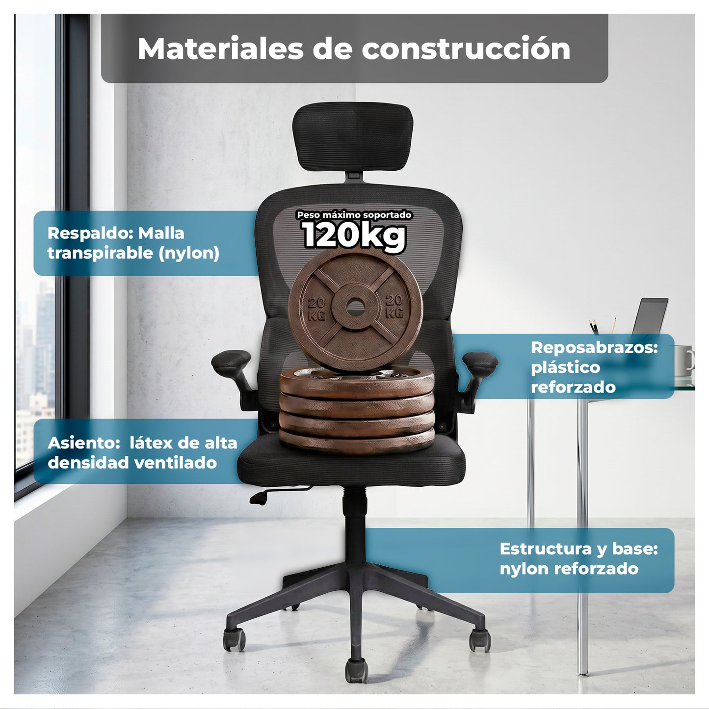 Silla Oficina Ergonómica Reclinable Soporte Lumbar