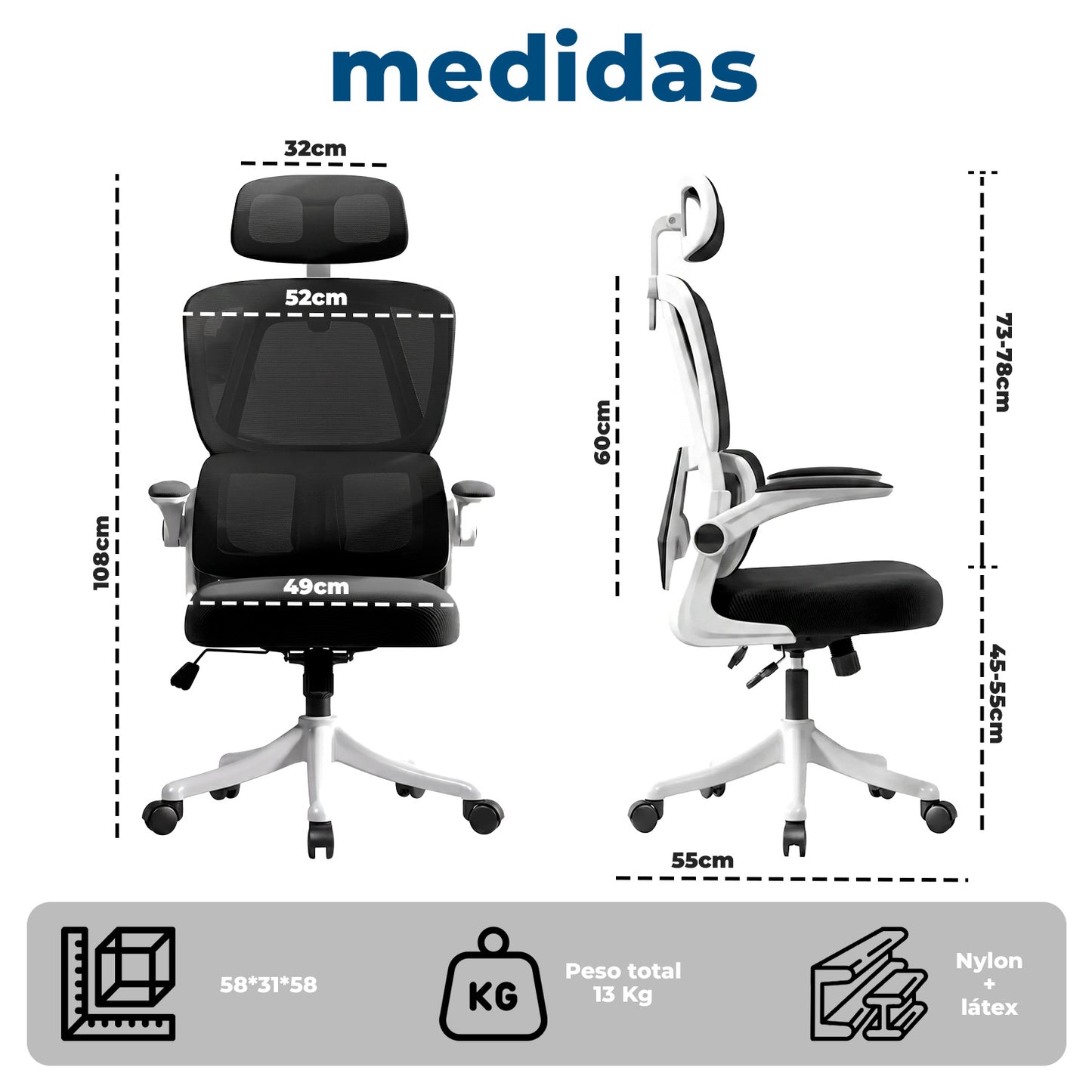 Silla Ergonómica Oficina Reclinable Apoyacabeza