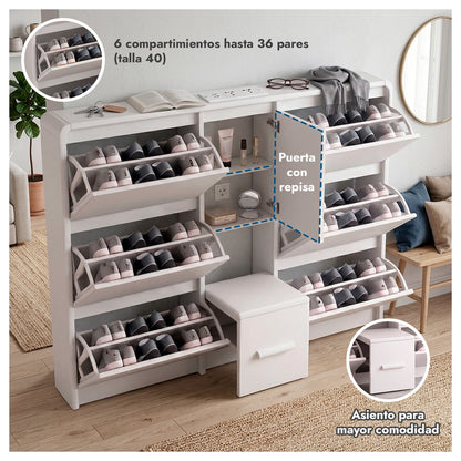 Zapatero Organizador Doble con Banqueta y Enchufe 160cm