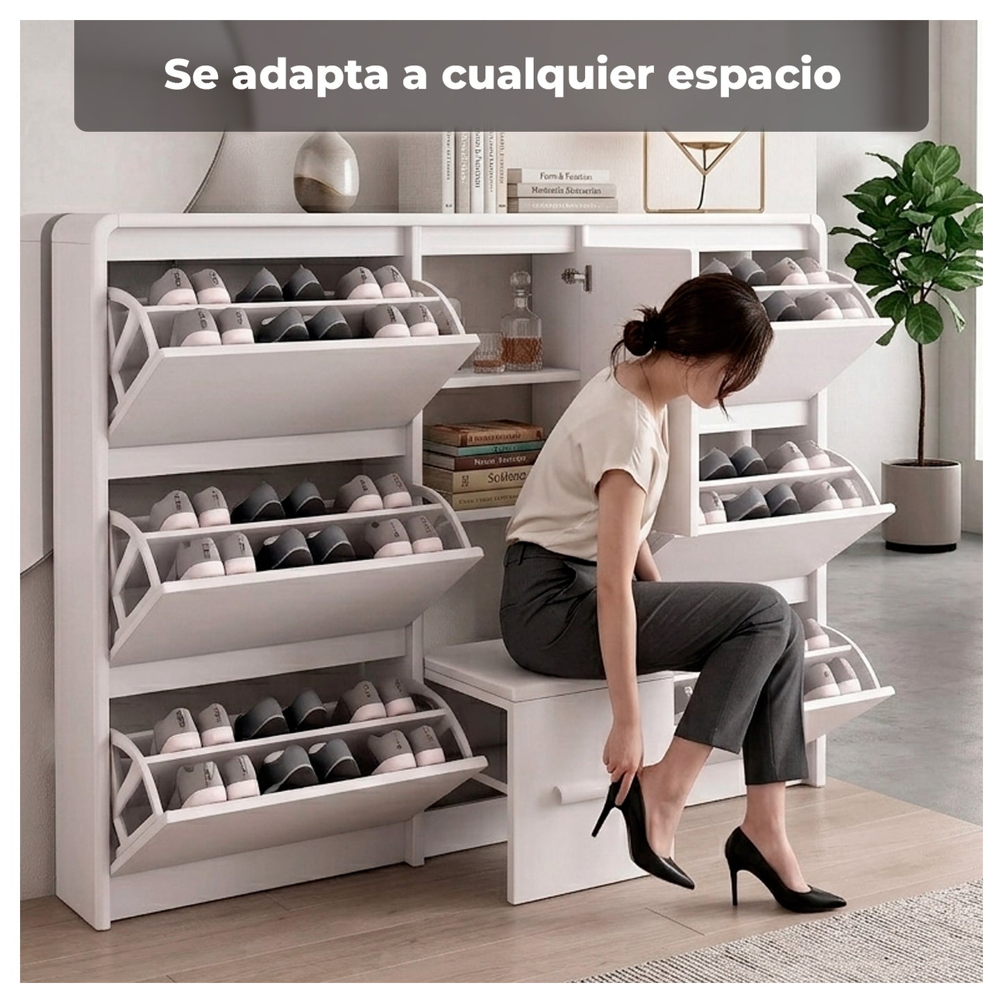 Zapatero Organizador Doble con Banqueta y Enchufe 160cm