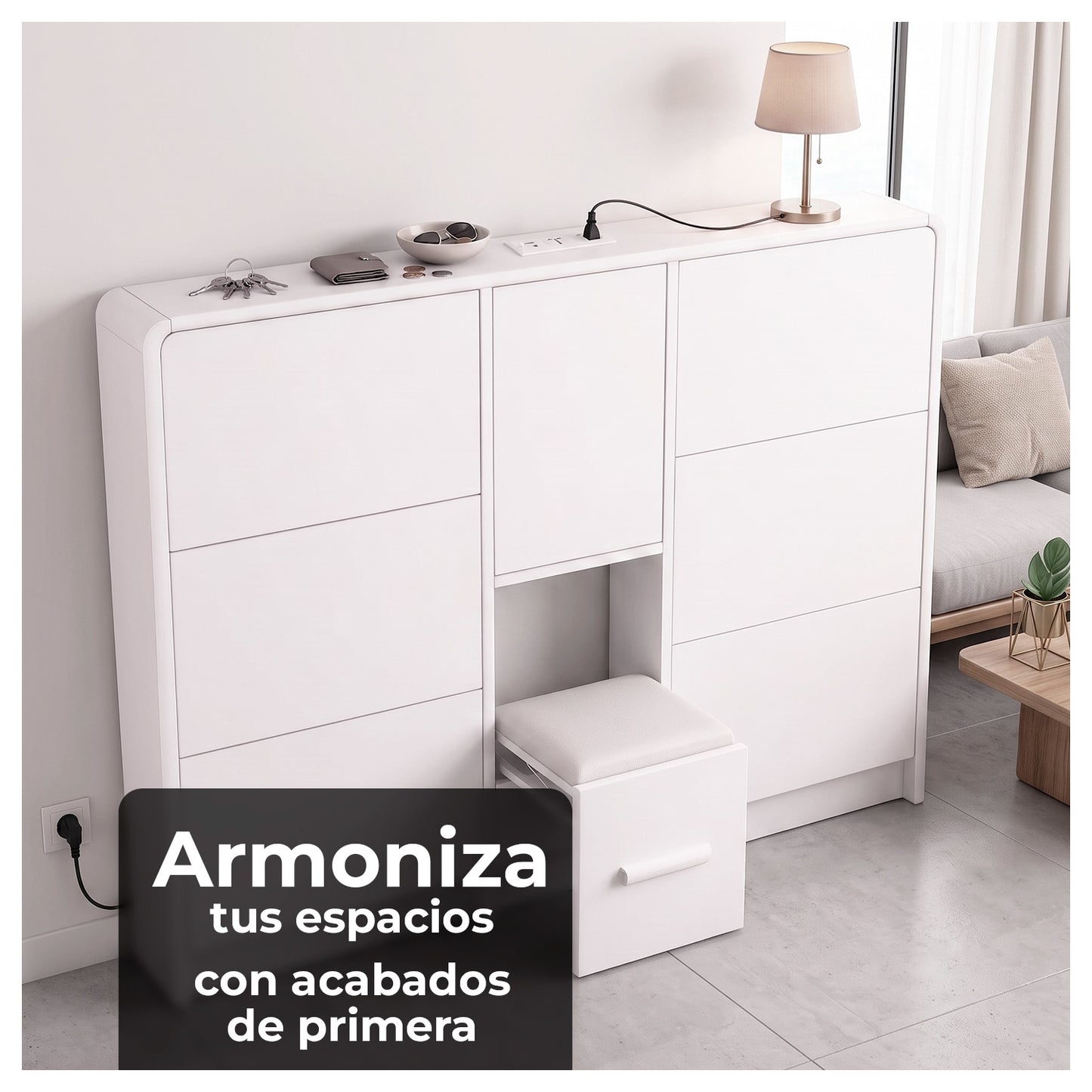 Zapatero Organizador Doble con Banqueta y Enchufe 160cm