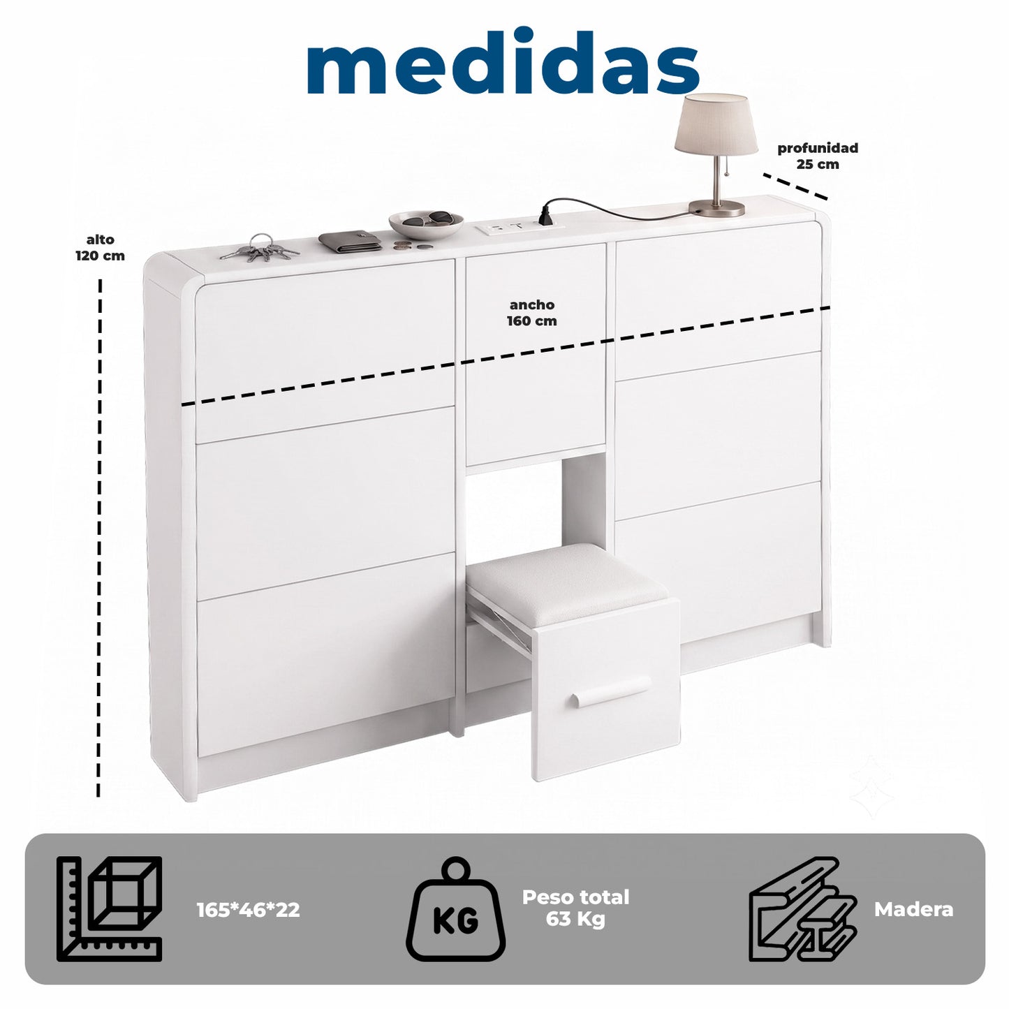 Zapatero Organizador Doble con Banqueta y Enchufe 160cm