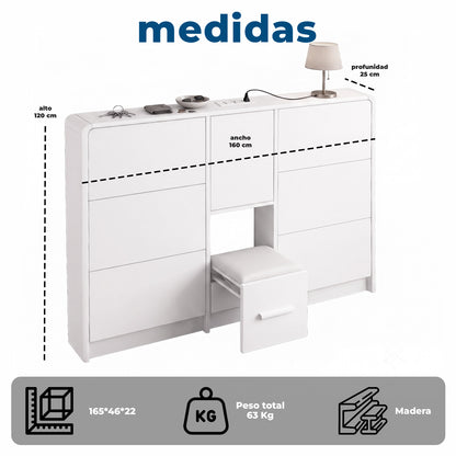 Zapatero Organizador Doble con Banqueta y Enchufe 160cm