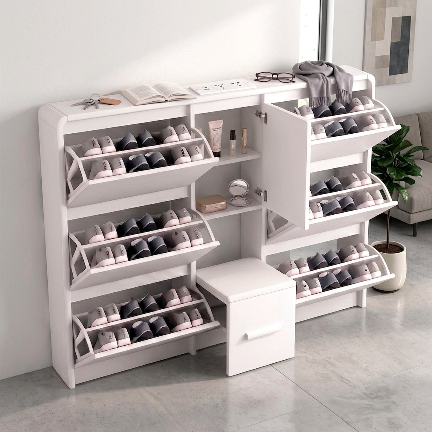 Zapatero Organizador Doble con Banqueta y Enchufe 160cm