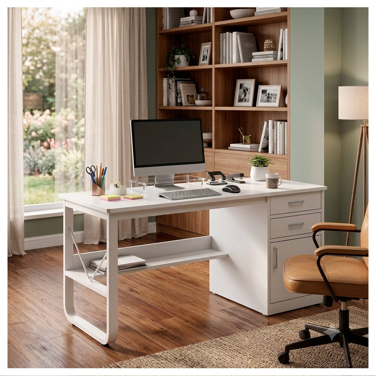 Escritorio 100cm Home Office con Cajones Puerta y Gabinete