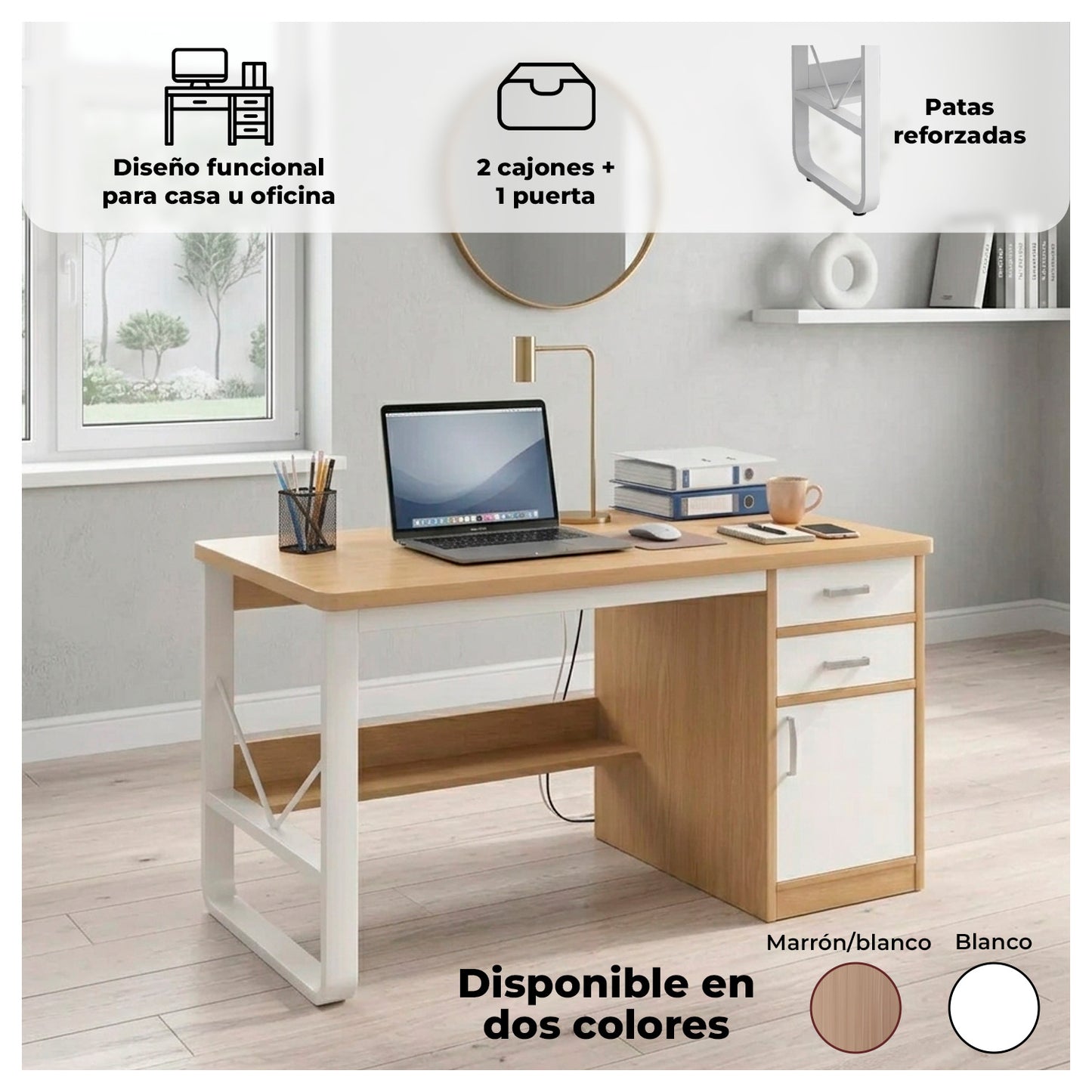 Escritorio 100cm Home Office con Cajones Puerta y Gabinete