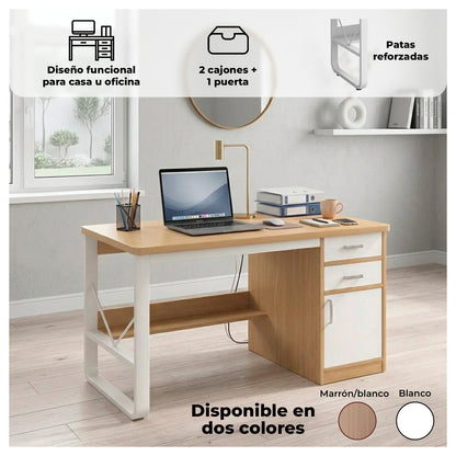 Escritorio 100cm Home Office con Cajones Puerta y Gabinete