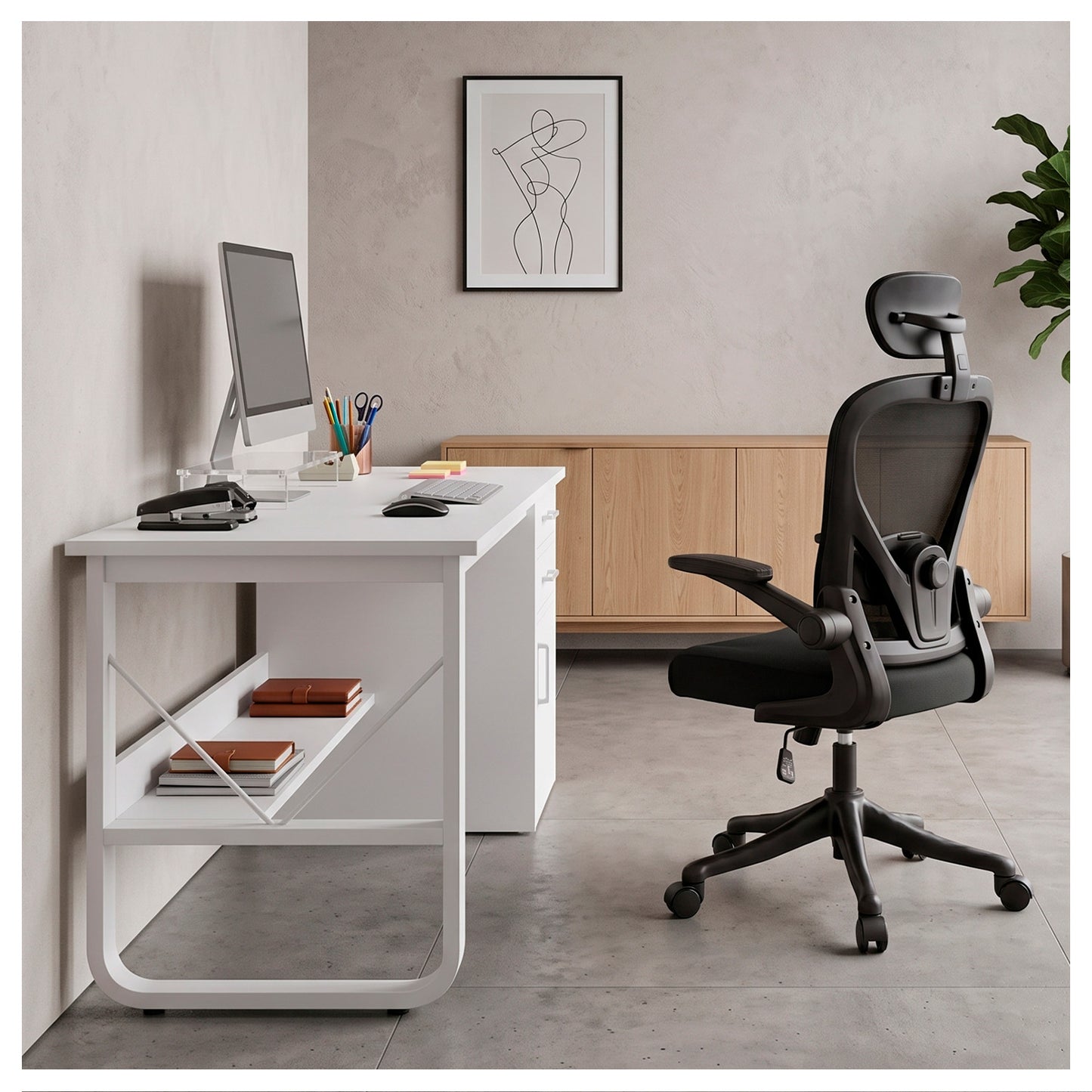Escritorio 100cm Home Office con Cajones Puerta y Gabinete