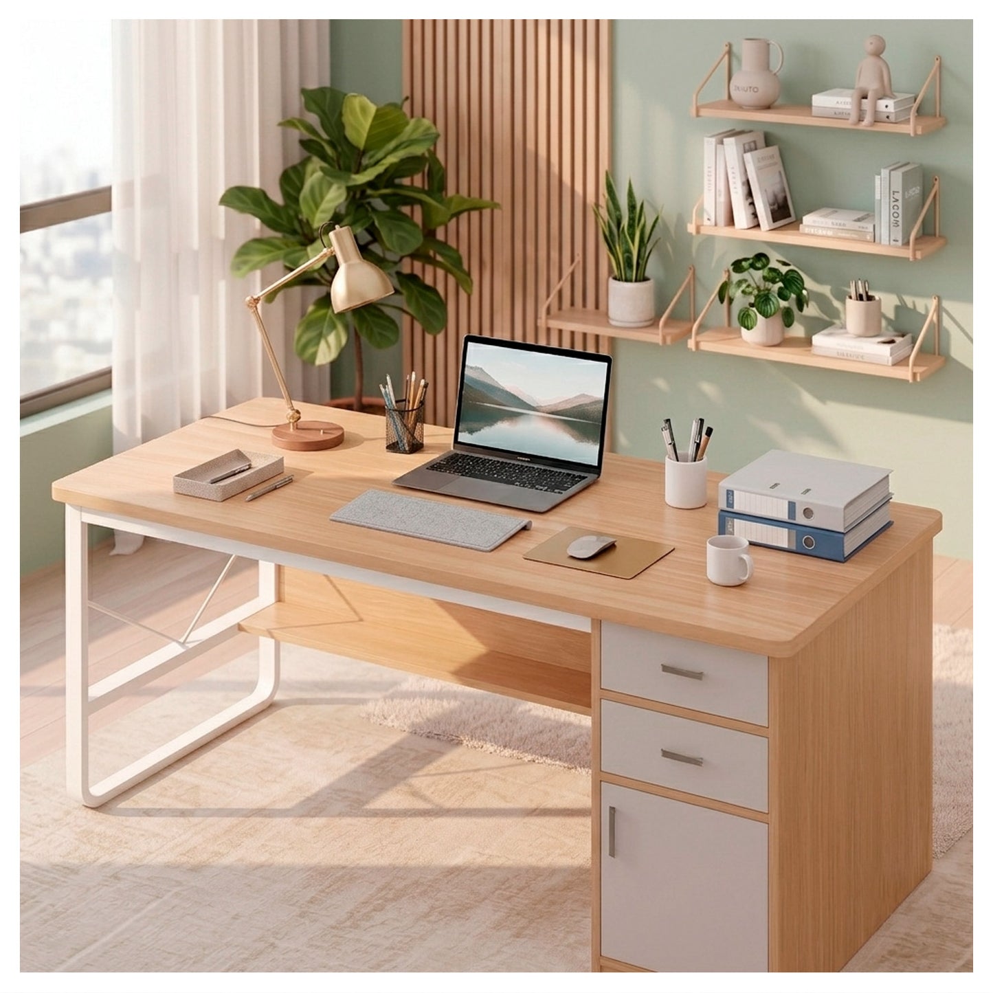 Escritorio 100cm Home Office con Cajones Puerta y Gabinete