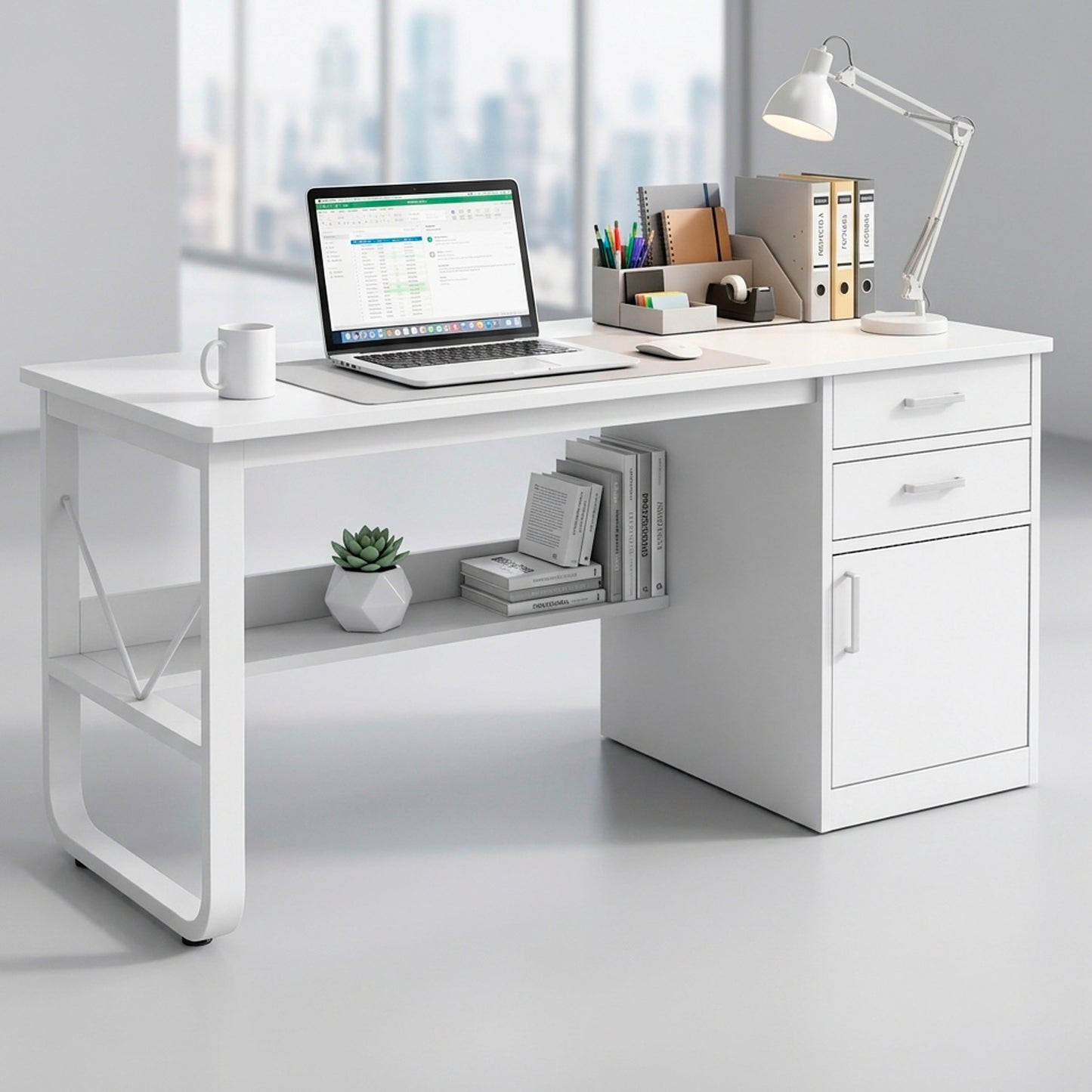 Escritorio 100cm Home Office con Cajones Puerta y Gabinete