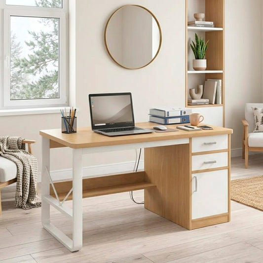 Escritorio 100cm Home Office con Cajones Puerta y Gabinete