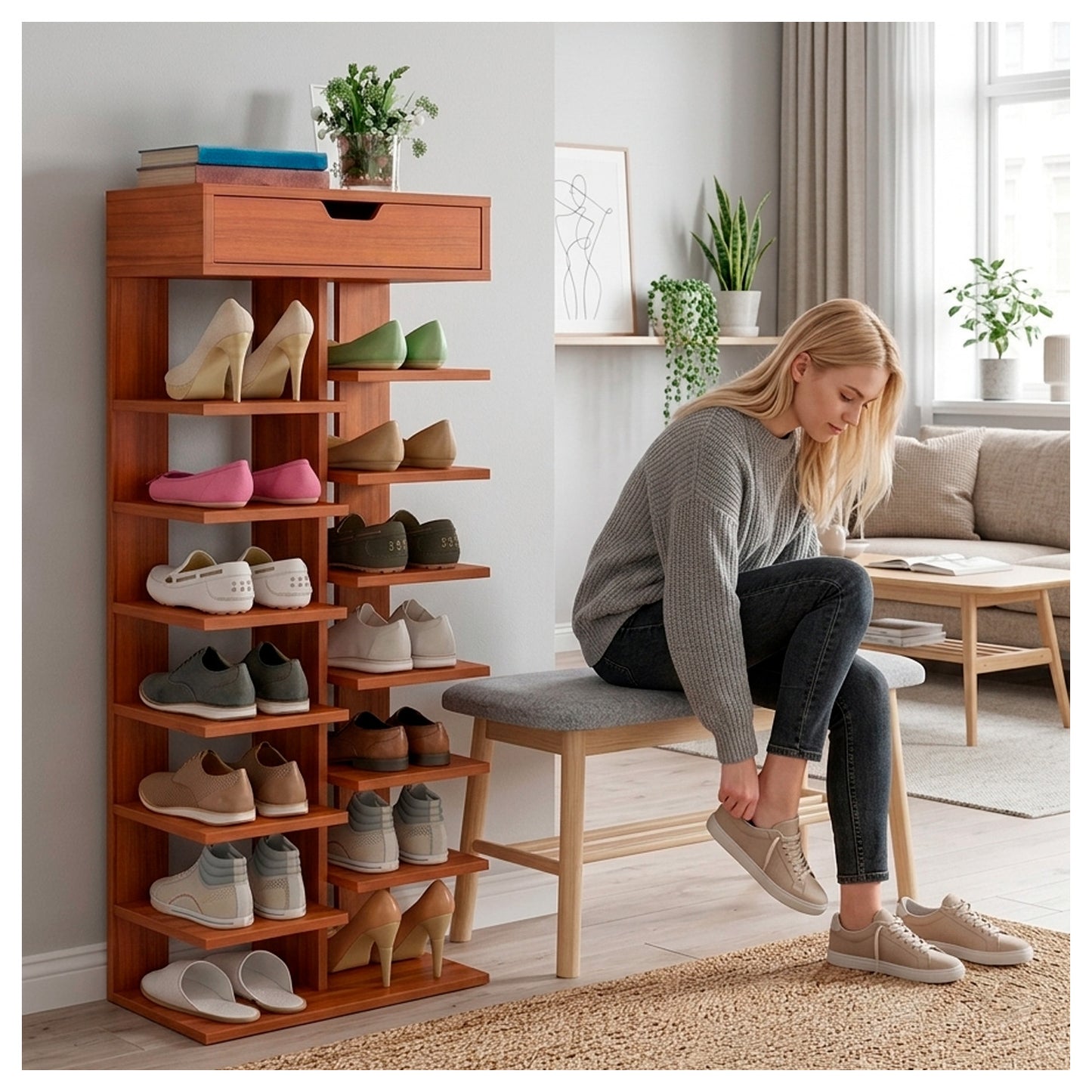 Zapatero Vertical Mueble Organizador Para Hogar Madera
