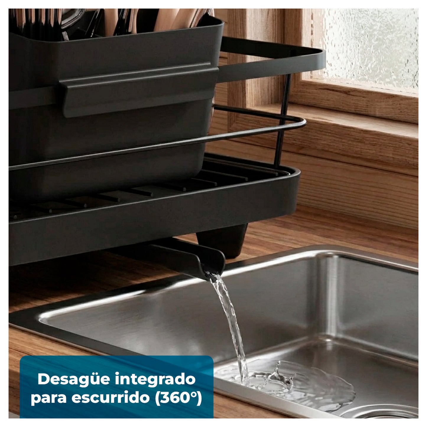 Escurridor de Platos 2 Niveles con Desagüe Giratorio 360°