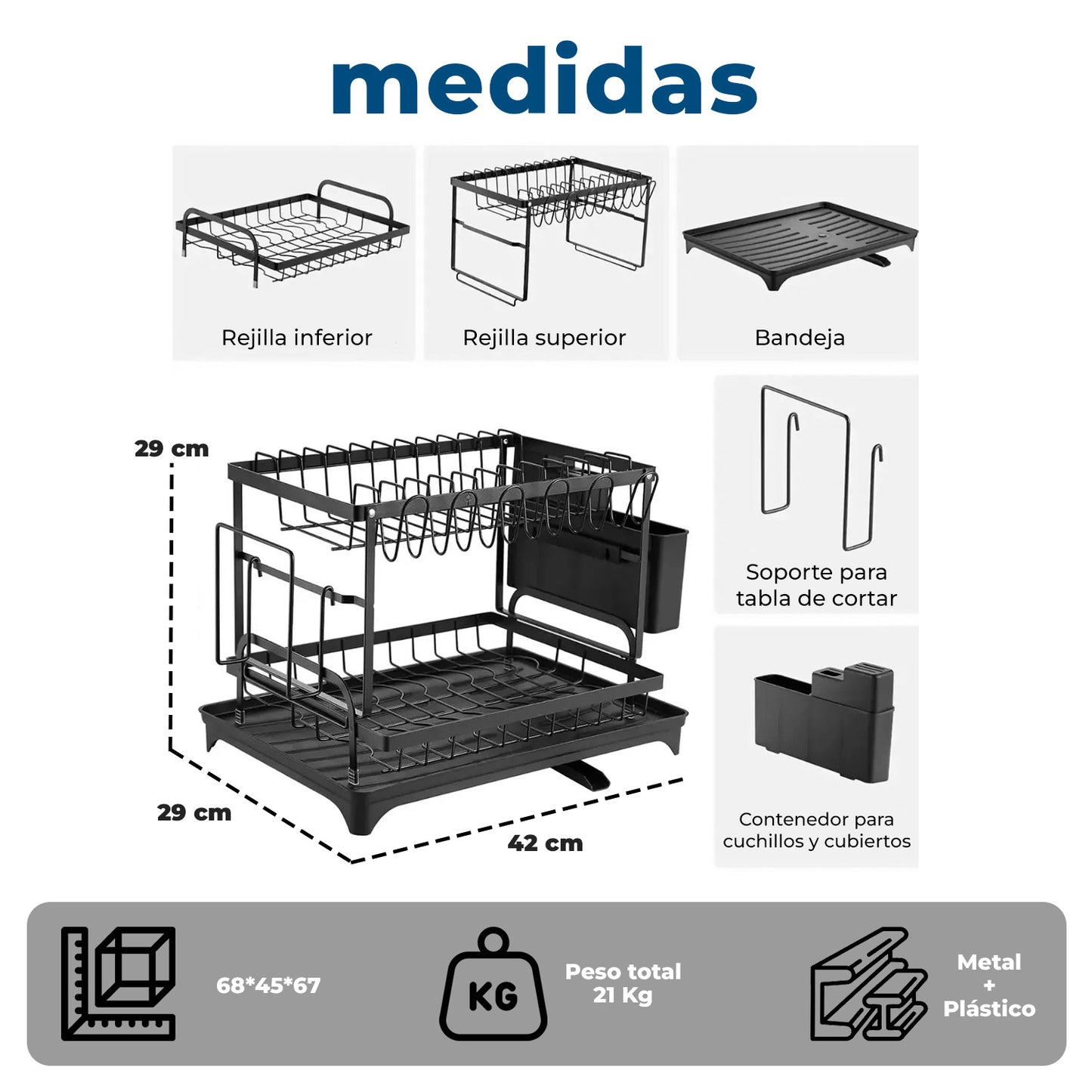 Escurridor de Platos 2 Niveles con Desagüe Giratorio 360°