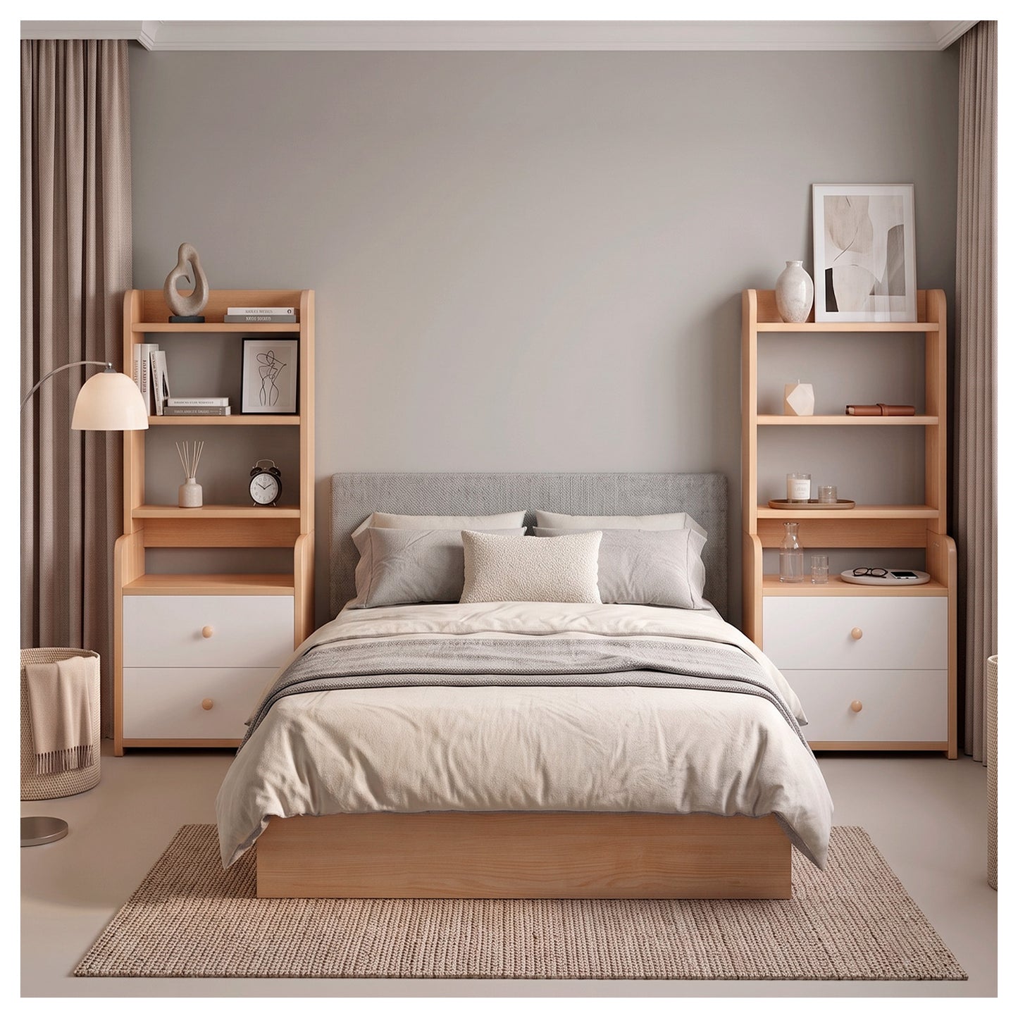 Velador con Librero 2 Cajones Repisa Organizador Dormitorio