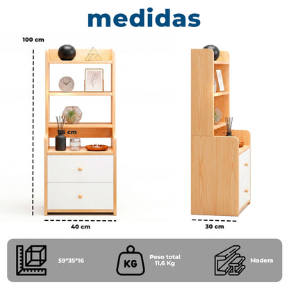Velador con Librero 2 Cajones Repisa Organizador Dormitorio
