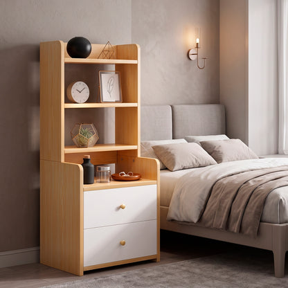 Velador con Librero 2 Cajones Repisa Organizador Dormitorio
