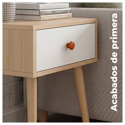 Velador de Madera con 1 Cajón y Patas Altas 55x40x30 cm